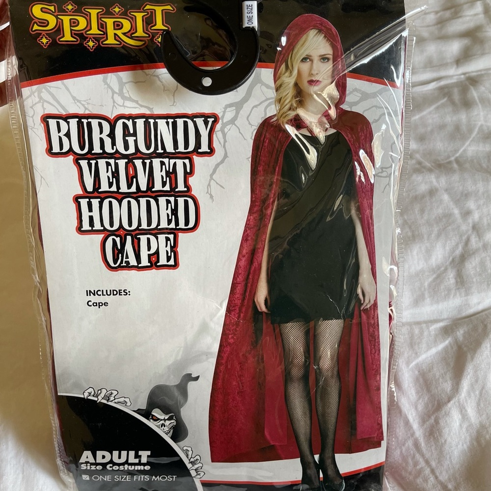 Burgundy Velvet Hooded Cape OS